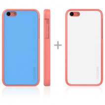 Carcasa Araree iPhone 5c modelo amy trasera azul celeste bumper rosa trasera extra blanca