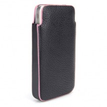 Funda Mooster iPhone 4 simil piel negra con ribete rosa