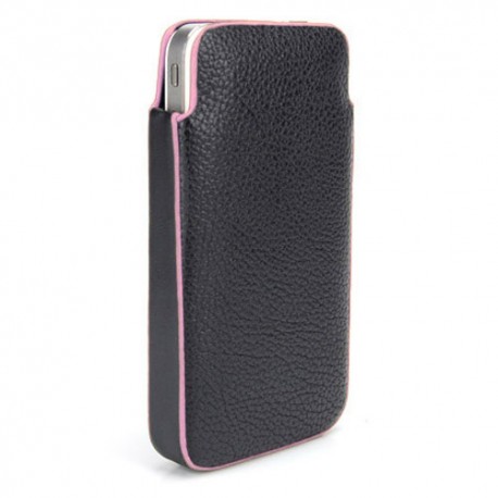 Funda Mooster iPhone 4 simil piel negra con ribete rosa