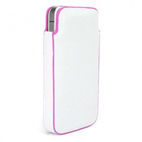 Funda Mooster iPhone 4 simil piel blanca con ribete rosa