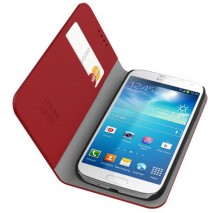 Funda Samsung Galaxy S4 modelo Smart wallet de piel granate con carcasa negra,  con bolsillos para t