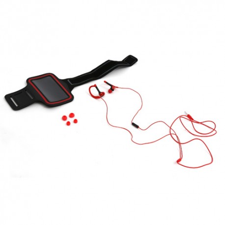 Kit sport Platinet PM1070R rojo auriculares deportivos con micro + funda brazalete para smartphone