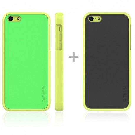 Carcasa Araree iPhone 5c modelo amy trasera verde bumper amarillo trasera extra negra