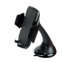 Soporte telefono movil para coche universal con ventosa, color negro, acabado en goma, cabezal girat