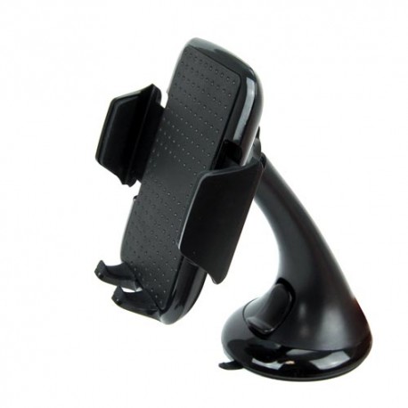Soporte telefono movil para coche universal con ventosa, color negro, acabado en goma, cabezal girat