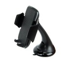 Soporte telefono movil para coche universal con ventosa, color negro, acabado en goma, cabezal girat