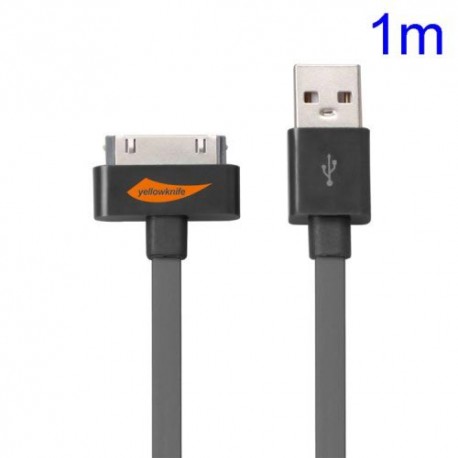 Cable cargador USB con conector iPhone 4 / 4s / iPad 2 / iPod touch 4 / iPod nano 6 negro