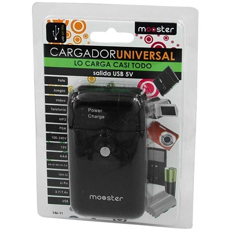 Cargador Universal baterias (146-11) 12/220v Mooster  USB negro