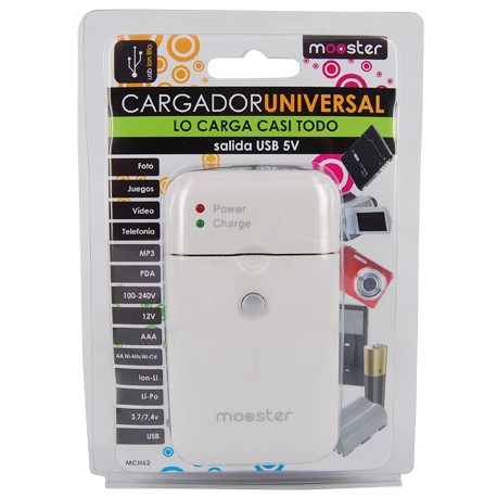 Cargador Universal baterias 12/220v Mooster  USB blanco