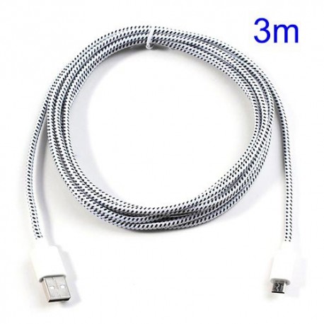 Cable cargador USB con conector micro USB nylon 3M blanco