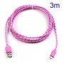 Cable cargador USB con conector micro USB nylon 3M rosa