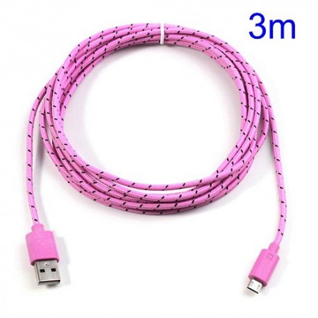 Cable cargador USB con conector micro USB nylon 3M rosa