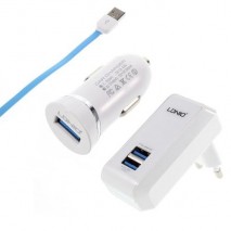Kit de Carga 3 en 1 con Cargador de red + cargador de mechero USB y cable lightning blanco