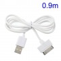 Cable cargador USB con conector iPhone 4 / 4s / iPad 2 / iPod touch 4 / iPod nano 6 blanco
