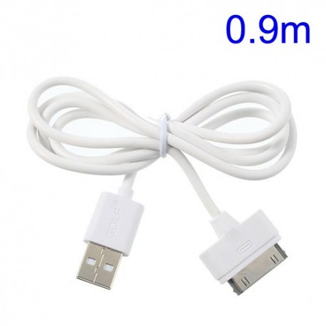 Cable cargador USB con conector iPhone 4 / 4s / iPad 2 / iPod touch 4 / iPod nano 6 blanco