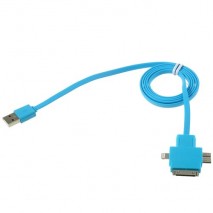 Cable cargador multifuncion 4 en 1 USB micro USB iPhone 5S / 4S Samsung S5 azul