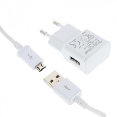 Cargador de red USB 5 v, 2 A con cable micro USB blanco