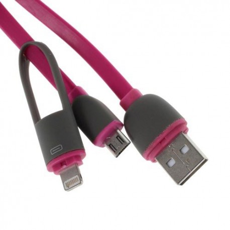 Cable cargador 2 en 1 micro USB y conector Lightning fucsia
