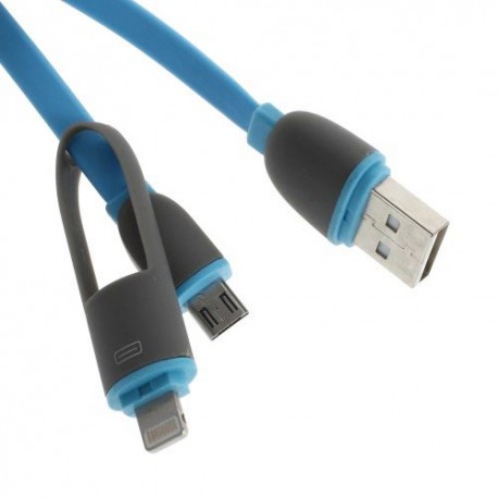 Cable cargador 2 en 1 micro USB y conector Lightning azul