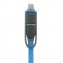 Cable cargador 2 en 1 micro USB y conector Lightning azul