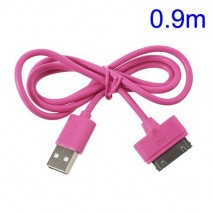 Cable cargador USB con conector iPhone 4 / 4s / iPad 2 / iPod touch 4 / iPod nano 6 rosa
