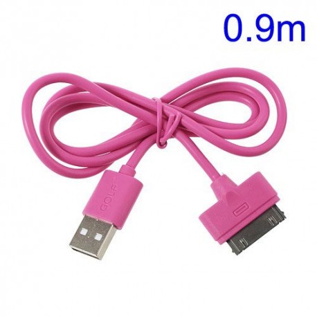 Cable cargador USB con conector iPhone 4 / 4s / iPad 2 / iPod touch 4 / iPod nano 6 rosa