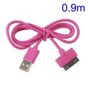 Cable cargador USB con conector iPhone 4 / 4s / iPad 2 / iPod touch 4 / iPod nano 6 rosa
