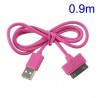 Cable cargador USB con conector iPhone 4 / 4s / iPad 2 / iPod touch 4 / iPod nano 6 rosa