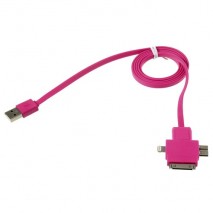Cable cargador multifuncion 4 en 1 USB micro USB iPhone 5S / 4S Samsung S5 rosa