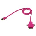 Cable cargador multifuncion 4 en 1 USB micro USB iPhone 5S / 4S Samsung S5 rosa