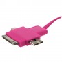 Cable cargador multifuncion 4 en 1 USB micro USB iPhone 5S / 4S Samsung S5 rosa