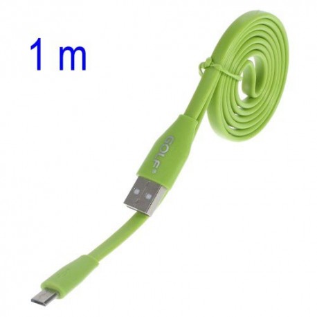Cable cargador USB  con conector micro USB extraplano verde