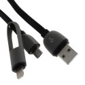 Cable cargador 2 en 1 micro USB y conector Lightning negro