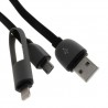 Cable cargador 2 en 1 micro USB y conector Lightning negro