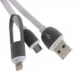 Cable cargador 2 en 1 micro USB y conector Lightning blanco