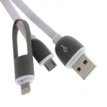 Cable cargador 2 en 1 micro USB y conector Lightning blanco
