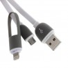 Cable cargador 2 en 1 micro USB y conector Lightning blanco
