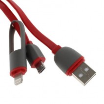 Cable cargador 2 en 1 micro USB y conector Lightning rojo