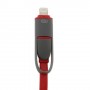 Cable cargador 2 en 1 micro USB y conector Lightning rojo