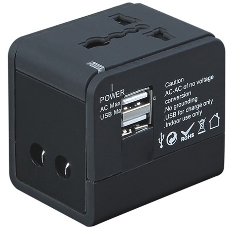 Cargador de red  y USB  de viaje con  multiclavija universal  negro