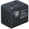 Cargador de red  y USB  de viaje con  multiclavija universal  negro