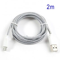 Cable cargador USB con conector micro USB nylon 2M blanco