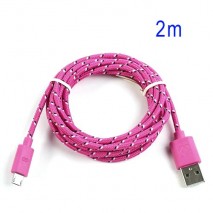 Cable cargador USB con conector micro USB nylon 2M rosa