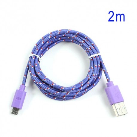 Cable cargador USB con conector micro USB nylon 2M purpura