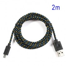 Cable cargador USB con conector micro USB nylon 2M negro
