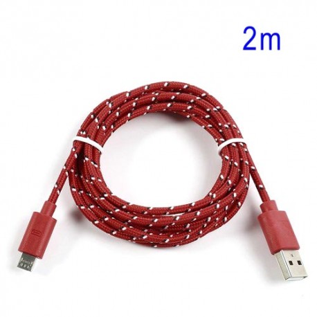 Cable cargador USB con conector micro USB nylon 2M rojo