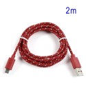 Cable cargador USB con conector micro USB nylon 2M rojo