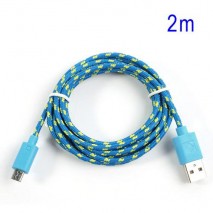 Cable cargador USB con conector micro USB nylon 2M azul