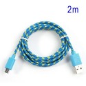 Cable cargador USB con conector micro USB nylon 2M azul