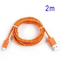 Cable cargador USB con conector micro USB nylon 2M naranja